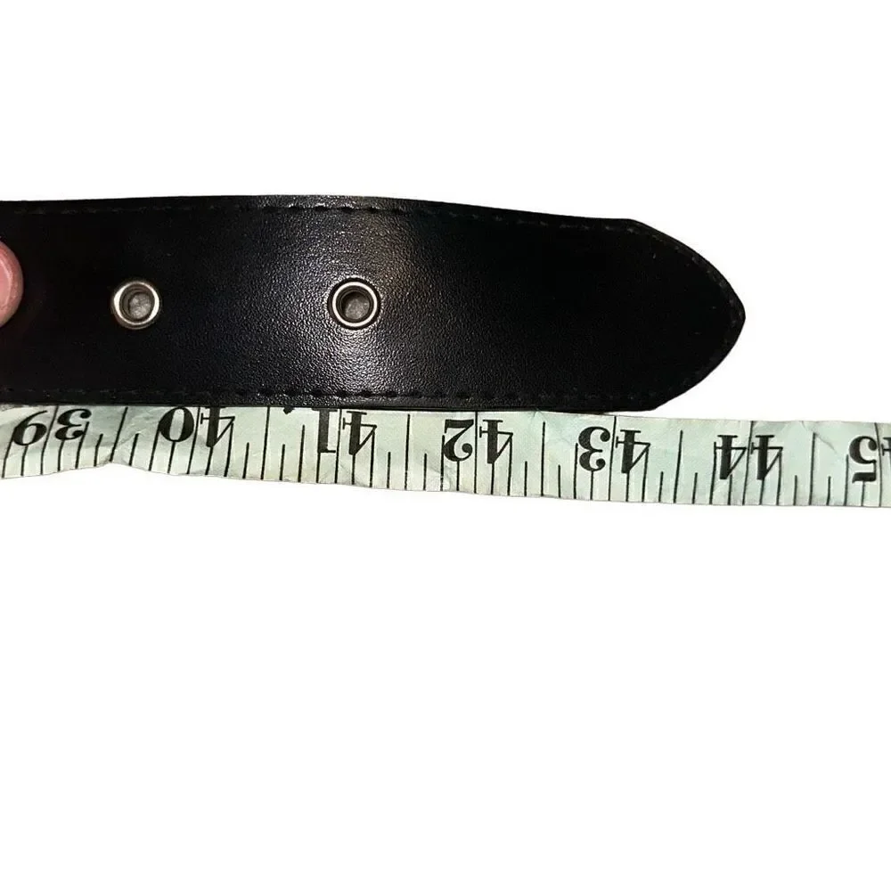 Single Pin Buckle Unisex Black Cross Grommet Faux Leather Belt